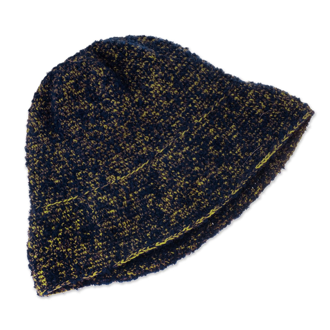 Crocheted Baby Alpaca Blend Hat in Blue and Green from Peru - Blue & Green Glam