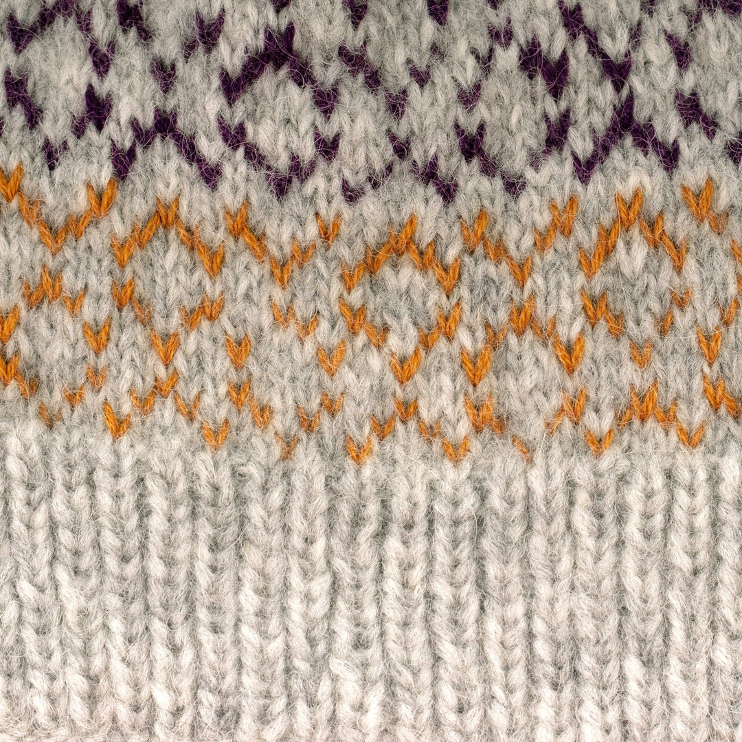 Knit Baby Alpaca Blend Hat in Grey Orange and Purple - Intarsia Mix