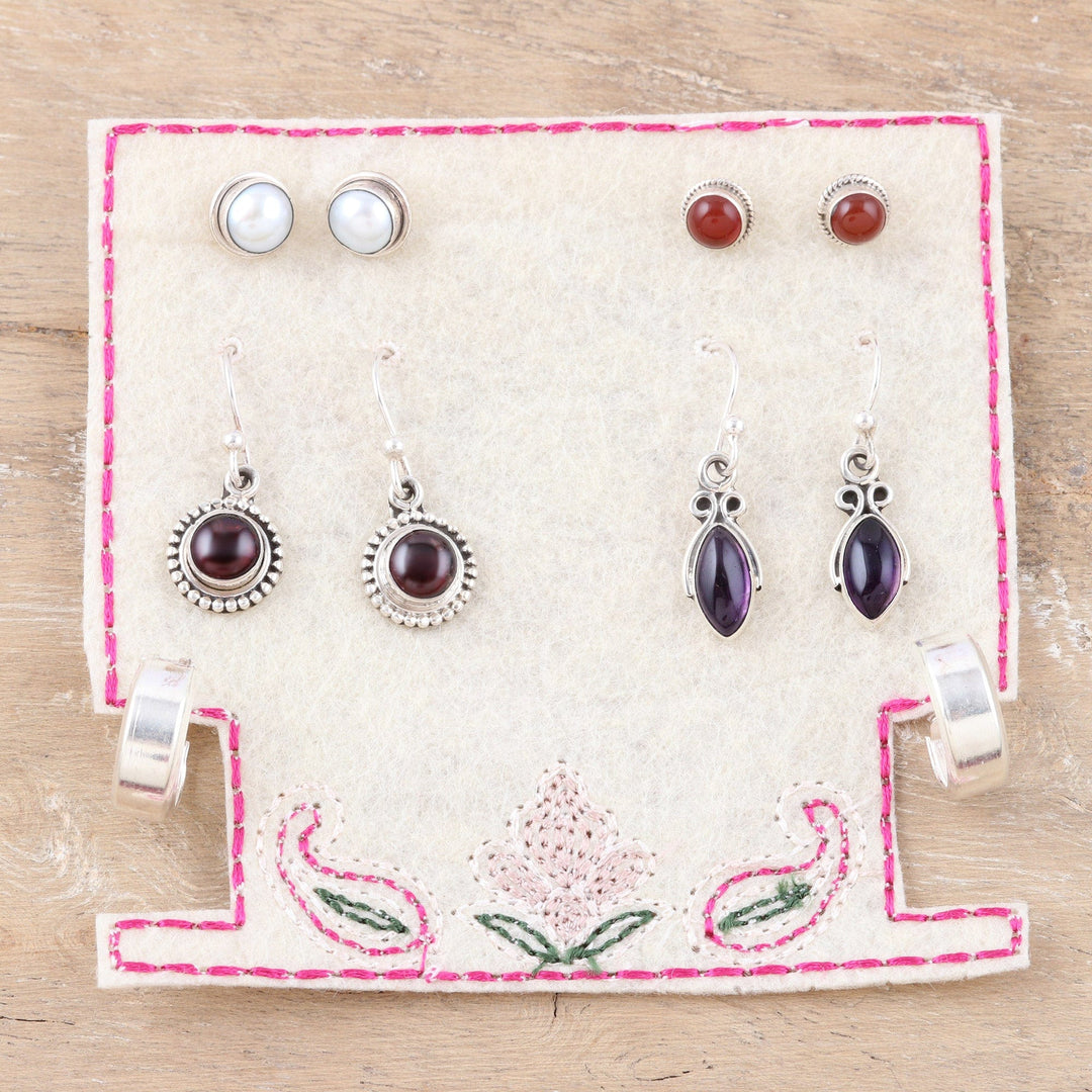 Set of 5 Gemstone Earrings Made from Sterling Silver - Jewel Mode