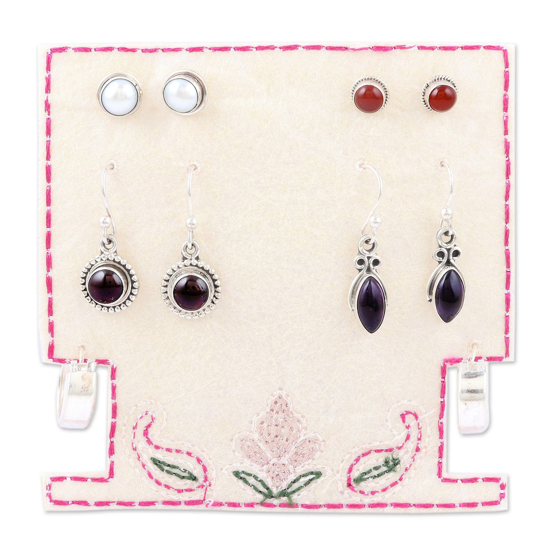 Set of 5 Gemstone Earrings Made from Sterling Silver - Jewel Mode