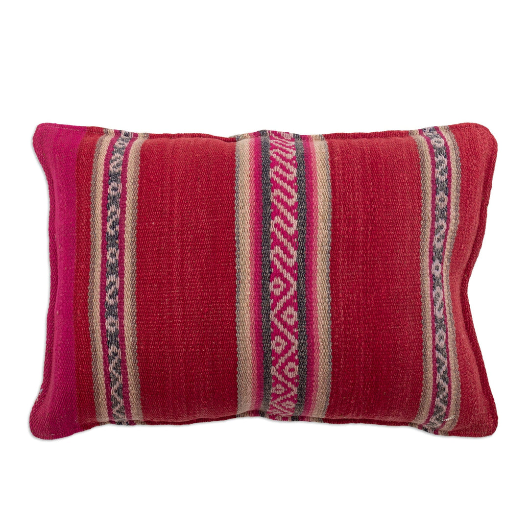 Handloomed Wool Cushion Cover with Crimson Andean Pattern - Andean Crimson