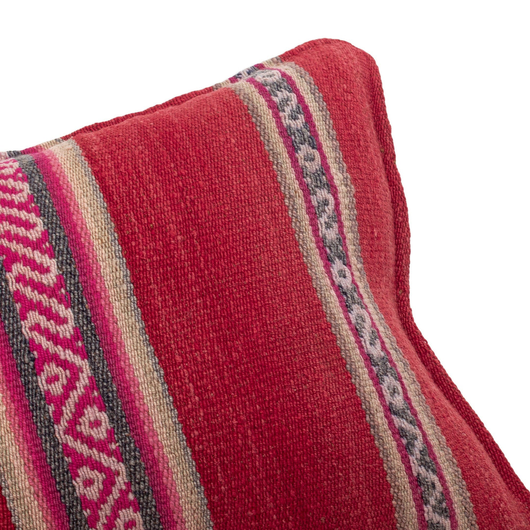 Handloomed Wool Cushion Cover with Crimson Andean Pattern - Andean Crimson