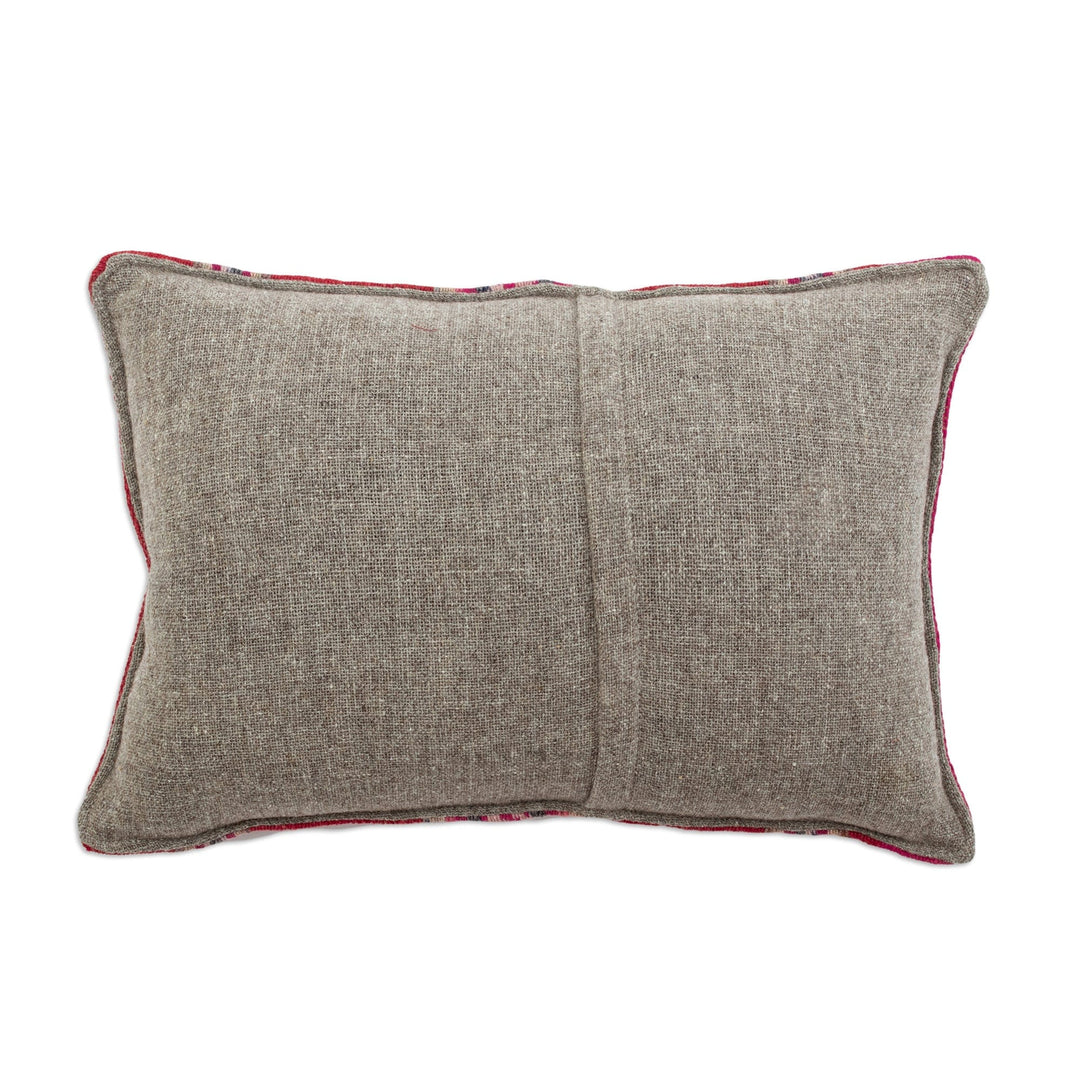 Handloomed Wool Cushion Cover with Crimson Andean Pattern - Andean Crimson