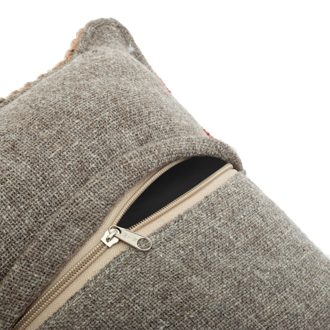 Handloomed Wool Cushion Cover with Crimson Andean Pattern - Andean Crimson