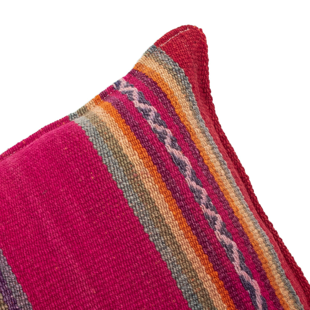 Handloomed Wool Cushion Cover with Ruby Andean Pattern - Andean Ruby