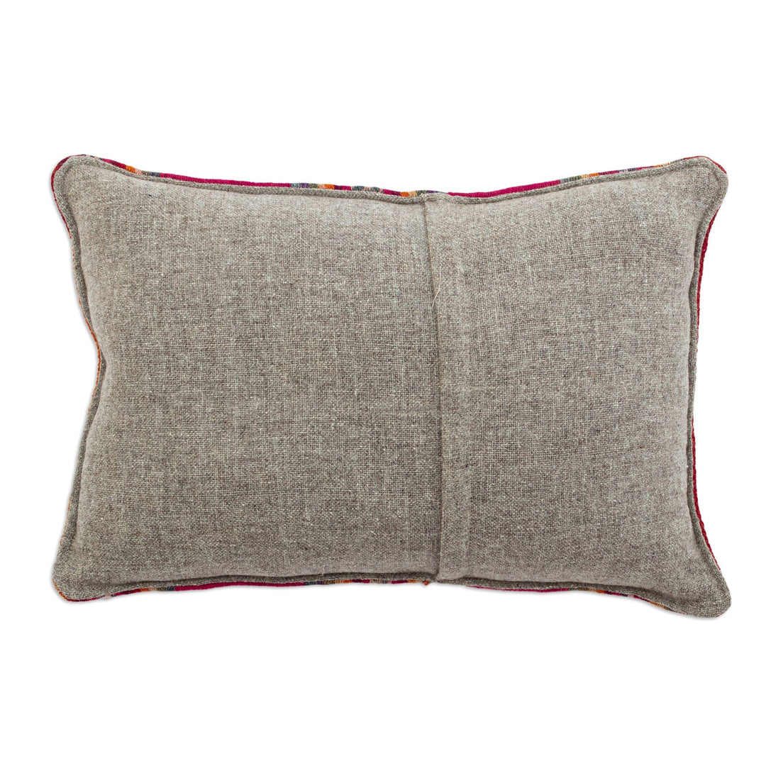 Handloomed Wool Cushion Cover with Ruby Andean Pattern - Andean Ruby