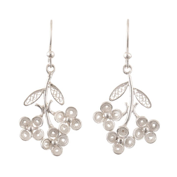 Sterling Silver Floral and Leaf Dangle Earrings - Heaven's Bouquet