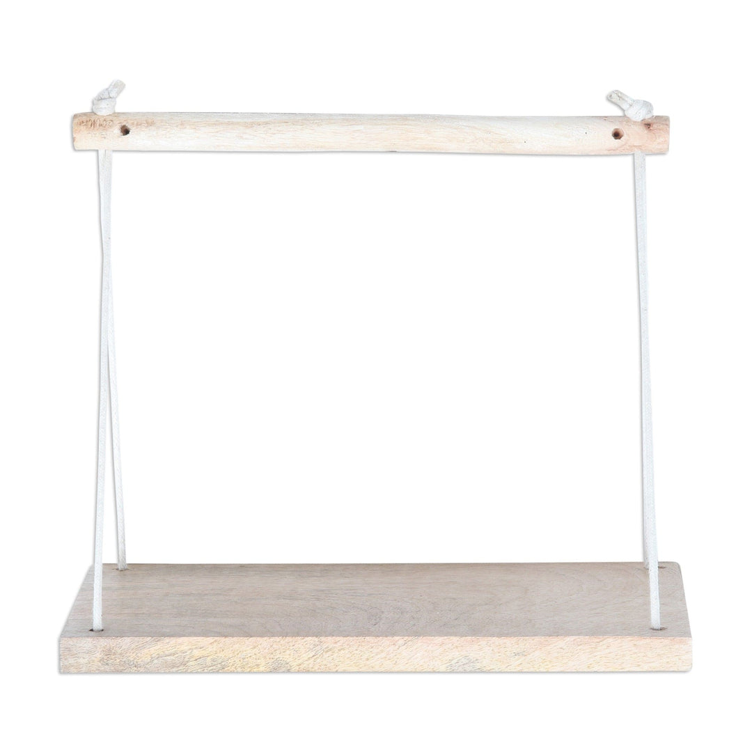 Handmade Mango and Pine Wood Hanging Shelf with Cotton Cords - Bohemian Spirit