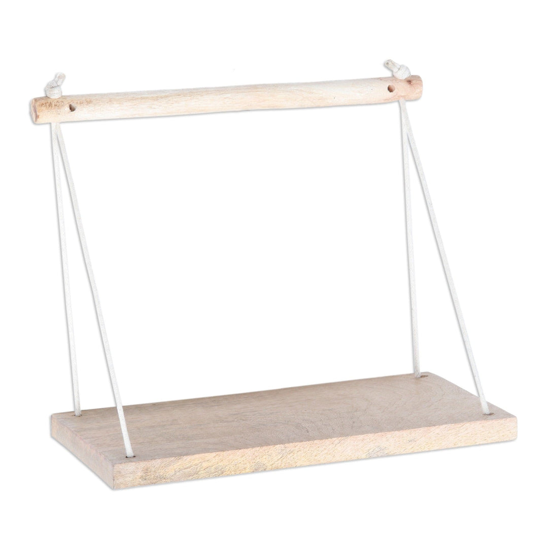 Handmade Mango and Pine Wood Hanging Shelf with Cotton Cords - Bohemian Spirit