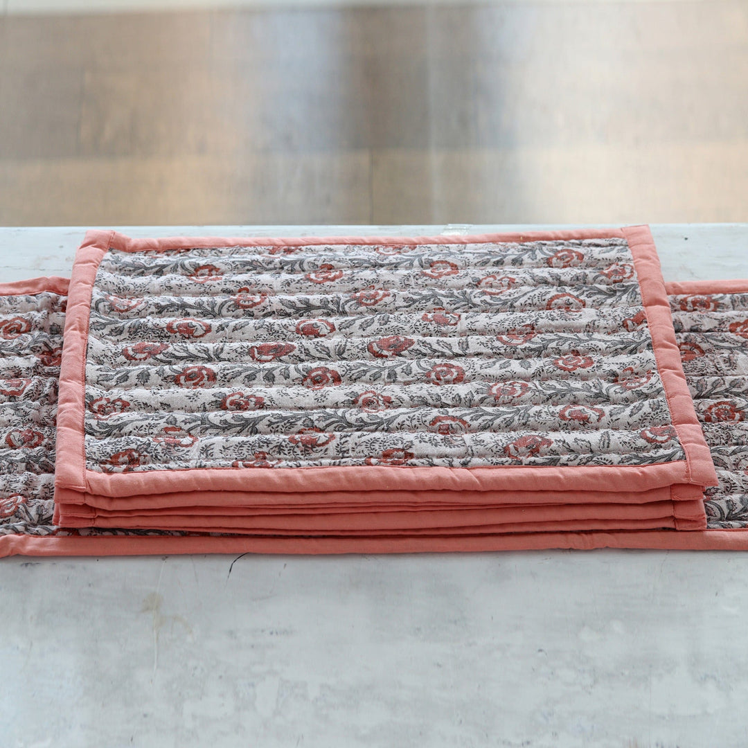 Cotton Table Runner & Placemats with Floral Motif (Set of 5) - Floral & Bright