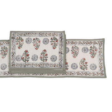 5-Piece Set Handmade Cotton Table Runner with Placemats - Floral Allure