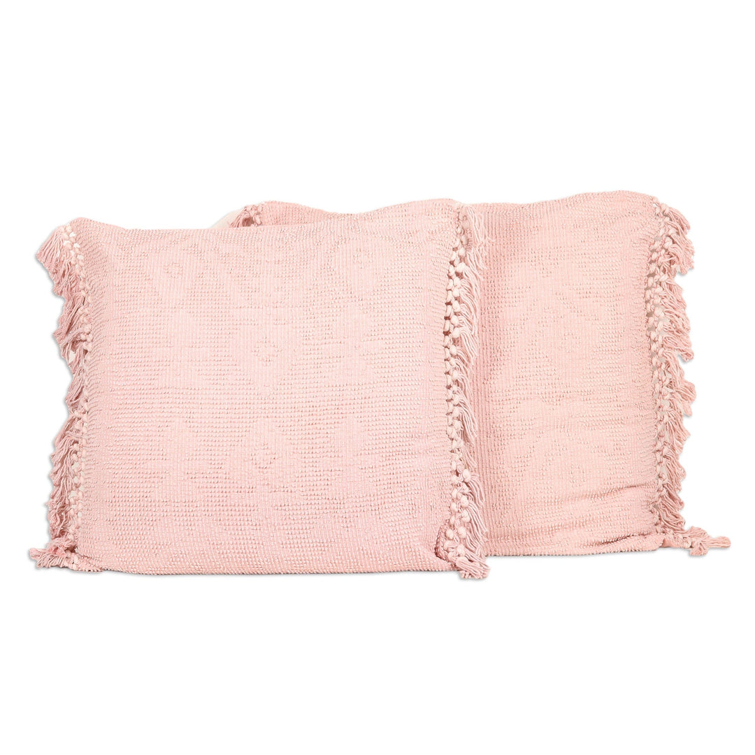 Pair of Pink Cotton Cushion Covers with Tassels - Pink Passion
