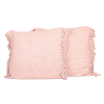 Pair of Pink Cotton Cushion Covers with Tassels - Pink Passion