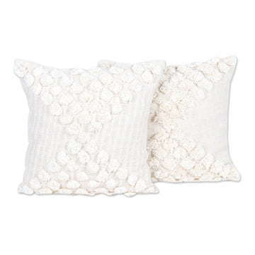 Pair of Cotton Cushion Covers with Ecru Embroidered Details - Ecru Caresses