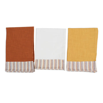 Set of 3 Warm Toned Cotton Dish Towels with Striped Details - Vivacious Evenings