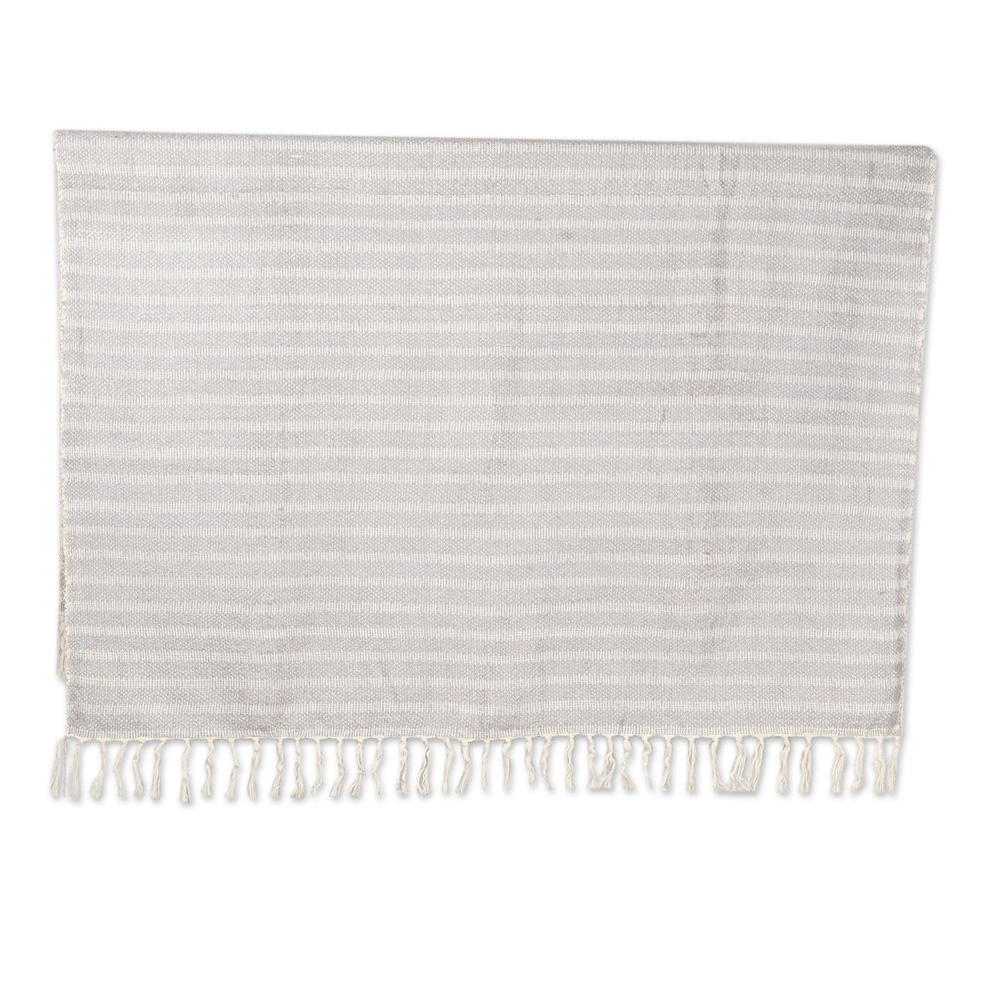 Striped Cotton Throw Blanket in Titanium and Vanilla Hues - Titanium Trends