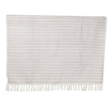 Striped Cotton Throw Blanket in Titanium and Vanilla Hues - Titanium Trends