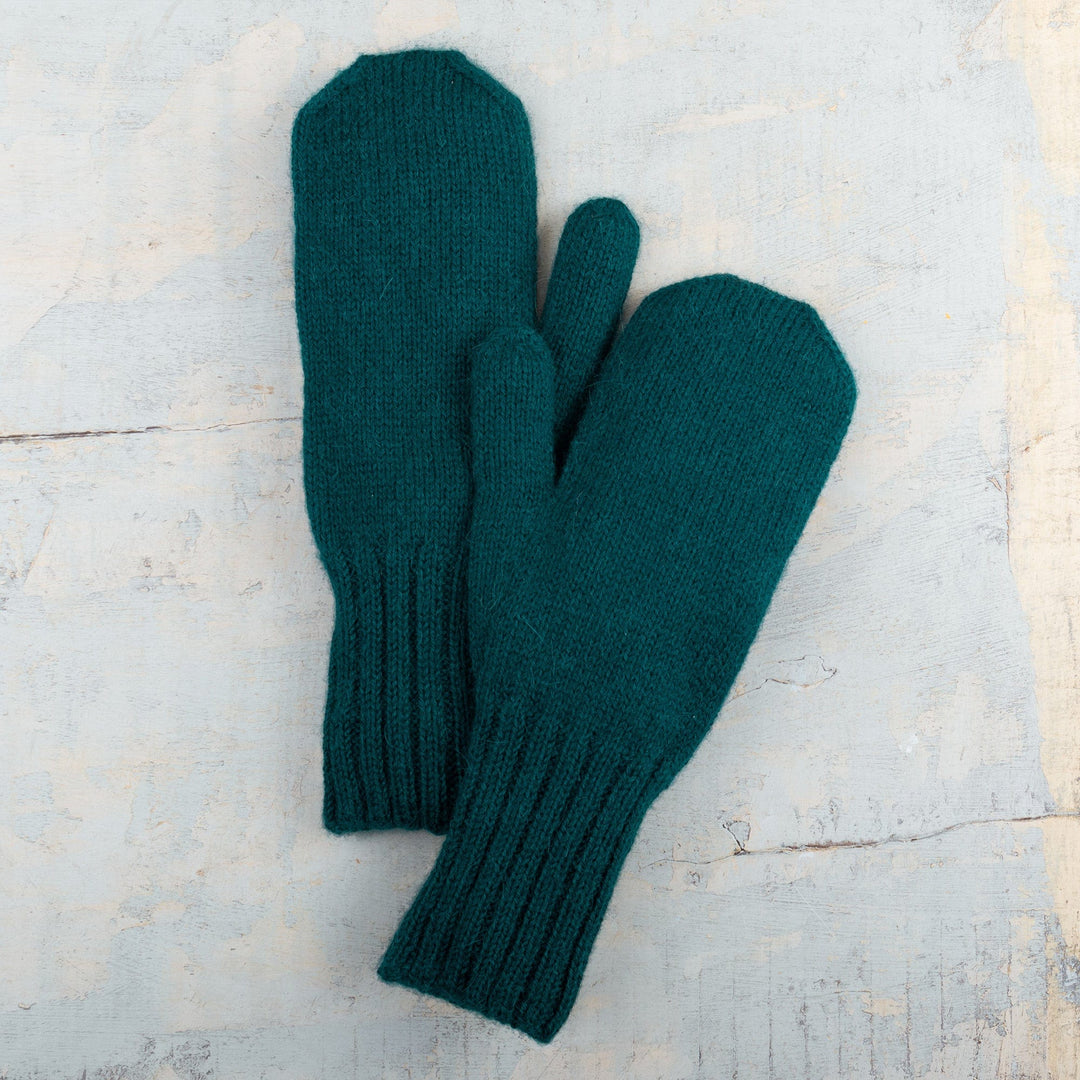 Unisex Teal Gloves Hand-Knit from 100% Baby Alpaca in Peru - Pacific Ocean