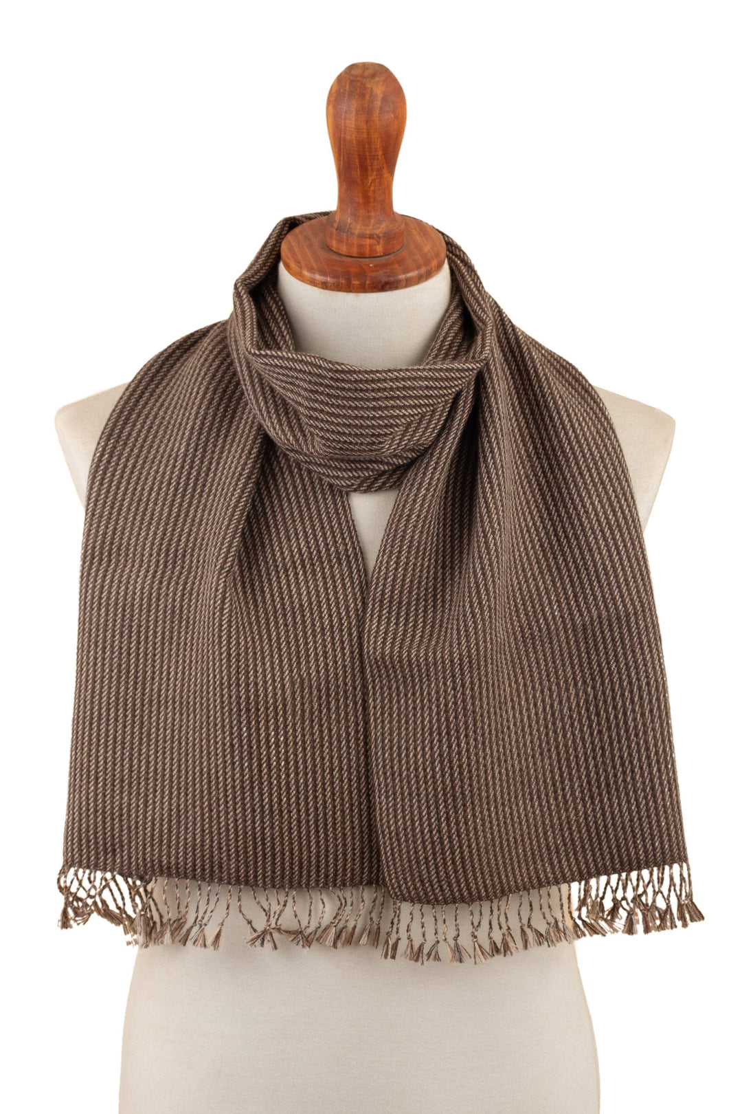 Brown Beige and Grey Scarf Hand-Woven From 100% Baby Alpaca - Andean Allure