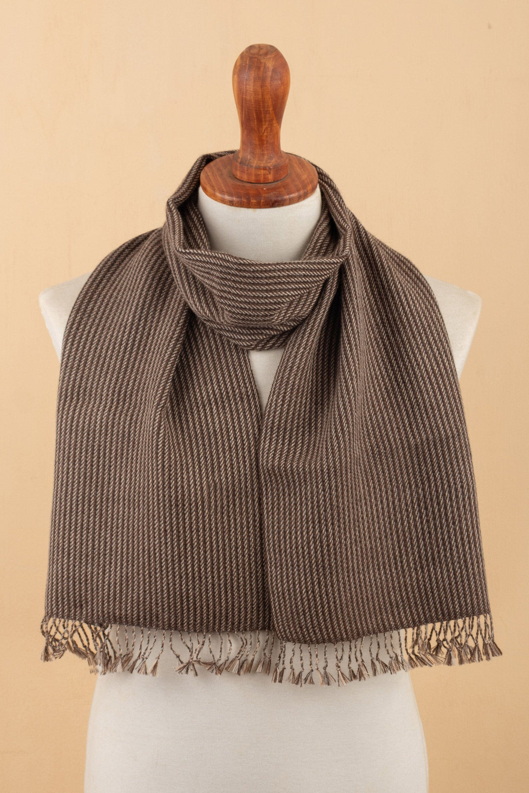Brown Beige and Grey Scarf Hand-Woven From 100% Baby Alpaca - Andean Allure