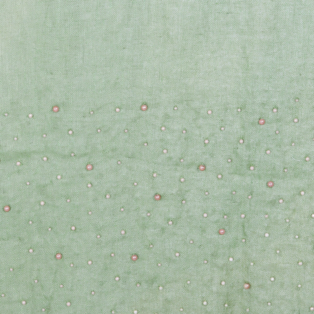 Spring Green Linen Shawl Embellished with Acrylic Beads - Spring Sparks