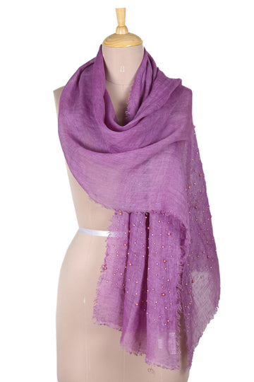 Imperial Purple Linen Shawl Embellished with Acrylic Beads - Imperial Sparks