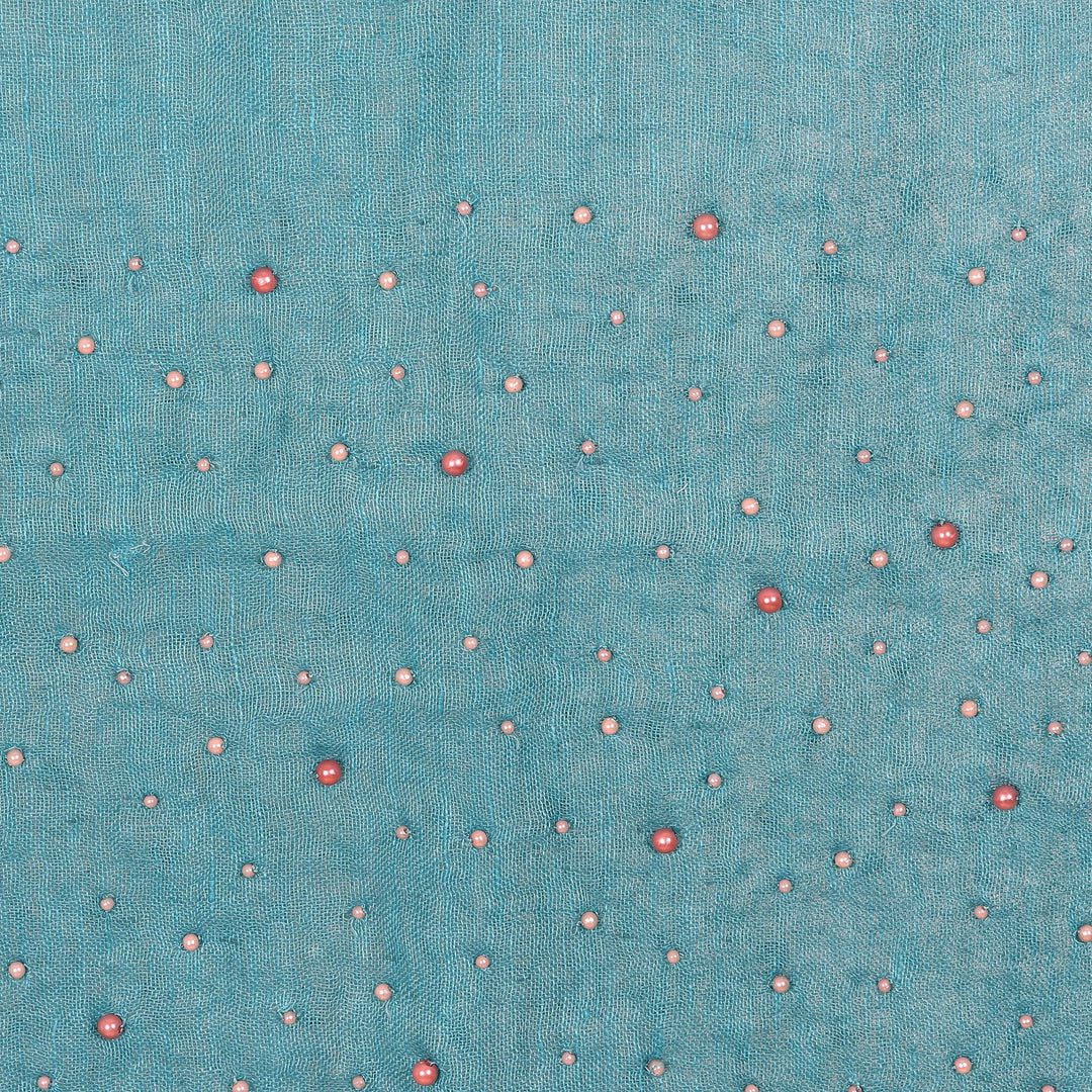 Caribbean Blue Linen Shawl Embellished with Acrylic Beads - Caribbean Sparks