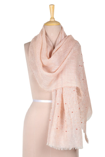 Buff Linen Shawl Embellished with Acrylic Beads - Buff Sparks