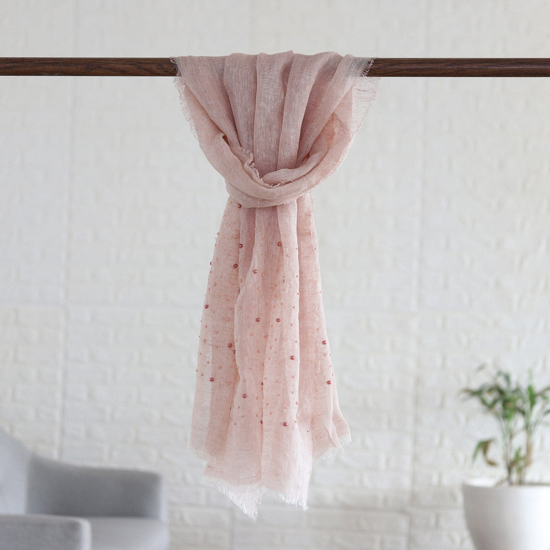 Buff Linen Shawl Embellished with Acrylic Beads - Buff Sparks