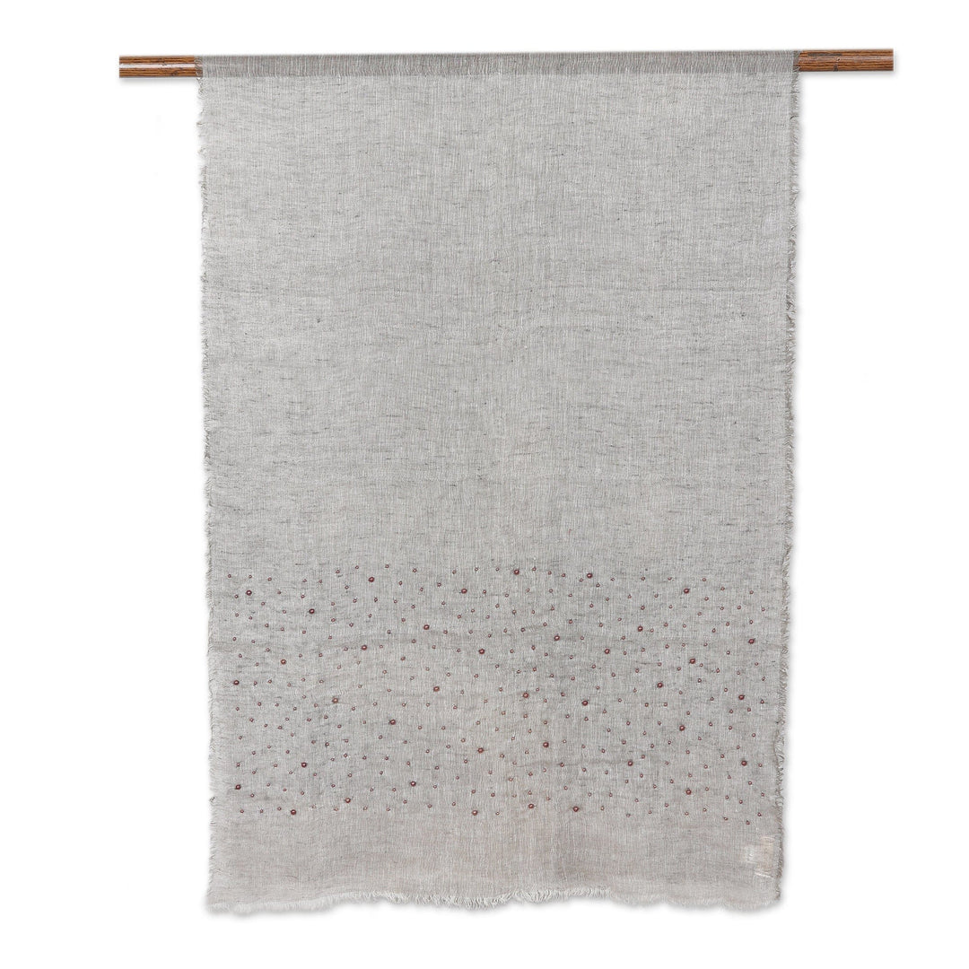Grey Linen Shawl Embellished with Acrylic Beads - Stone Sparks