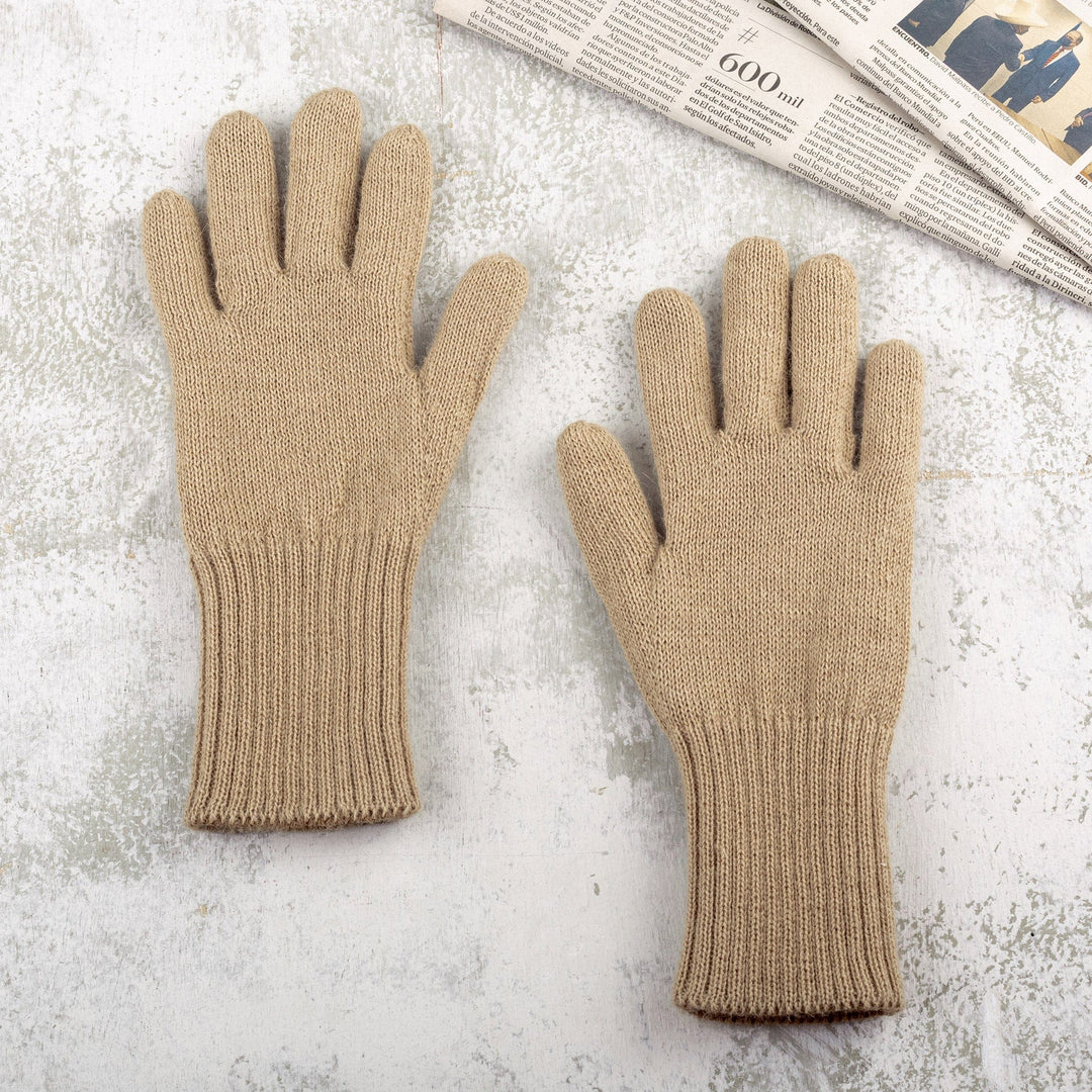 Knit Reversible Baby Alpaca Gloves in Brown and Beige - Mushroom Trends