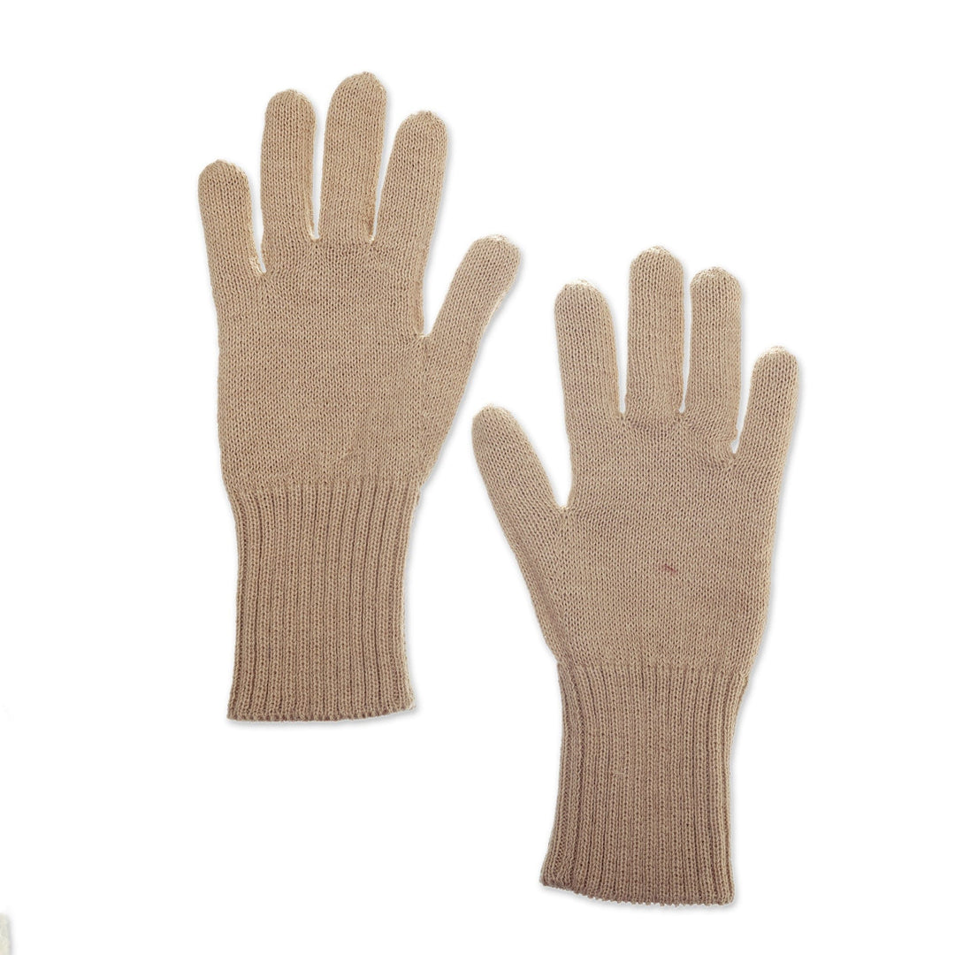 Knit Reversible Baby Alpaca Gloves in Brown and Beige - Mushroom Trends