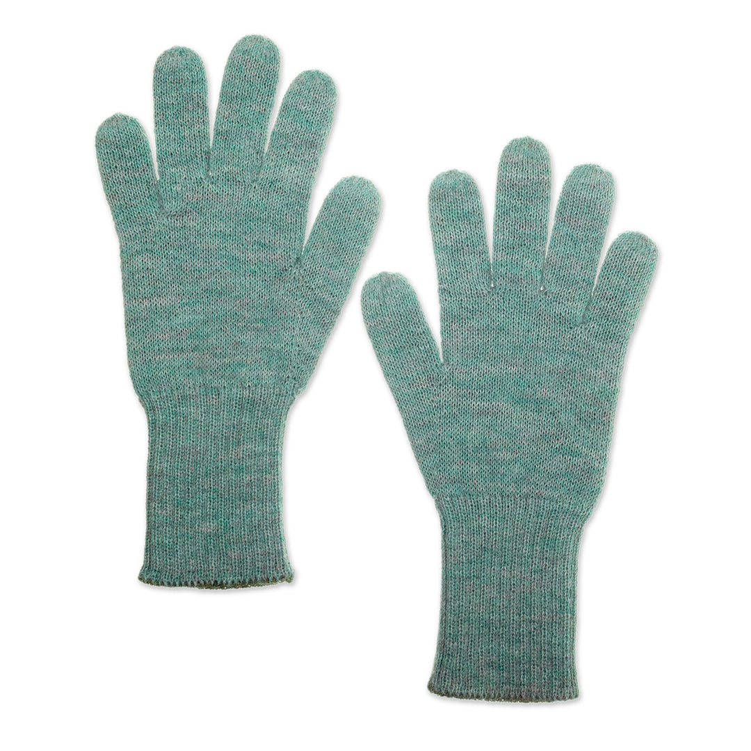 Knit Reversible Baby Alpaca Gloves in Turquoise and Green - Turquoise Trends