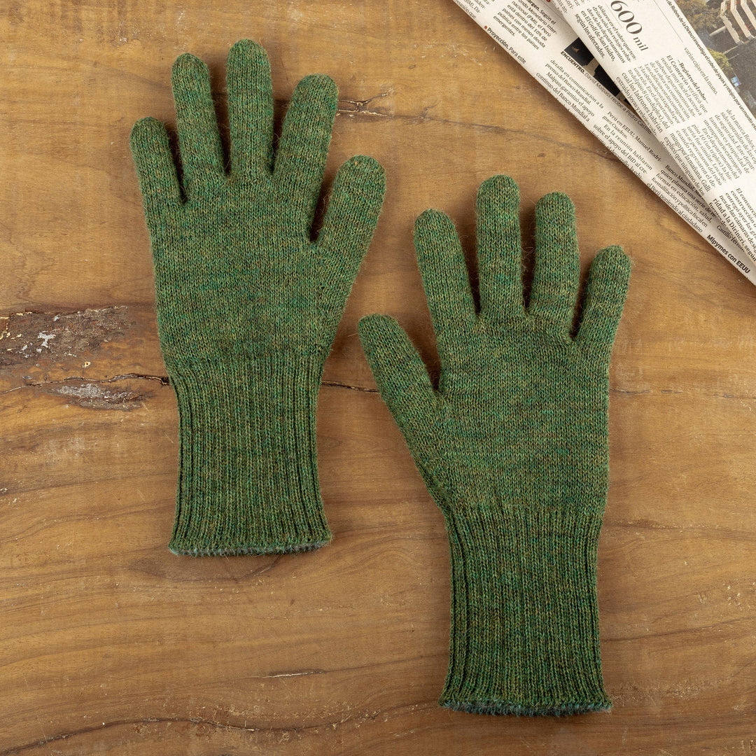 Knit Reversible Baby Alpaca Gloves in Turquoise and Green - Turquoise Trends
