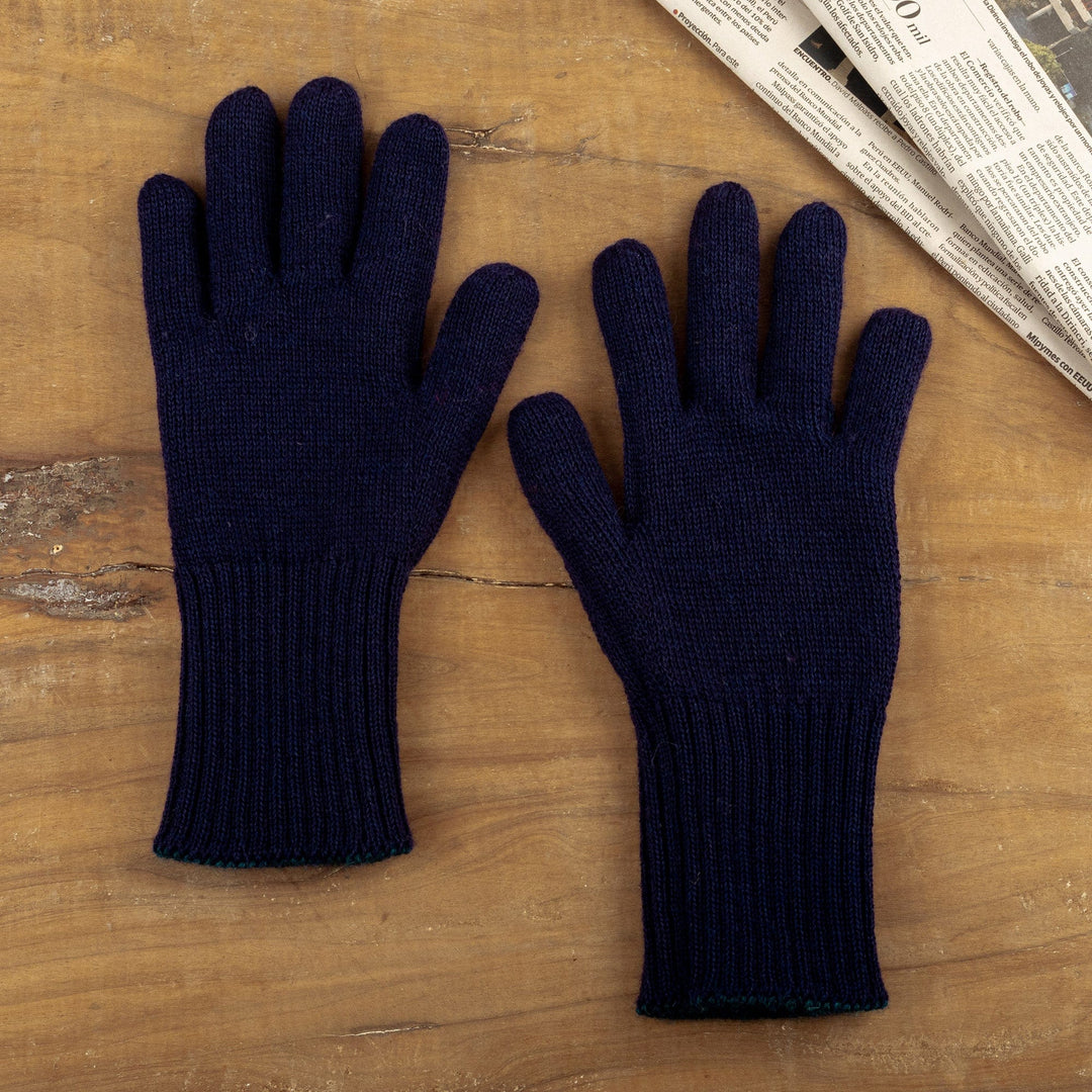 Knit Reversible Baby Alpaca Gloves in Indigo and Peacock - Peacock Trends