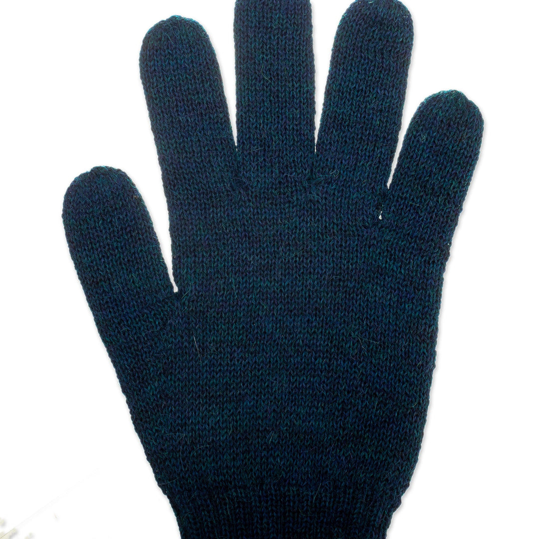 Knit Reversible Baby Alpaca Gloves in Indigo and Peacock - Peacock Trends