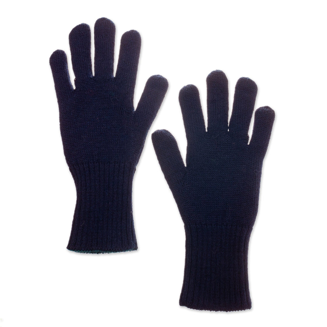 Knit Reversible Baby Alpaca Gloves in Indigo and Peacock - Peacock Trends