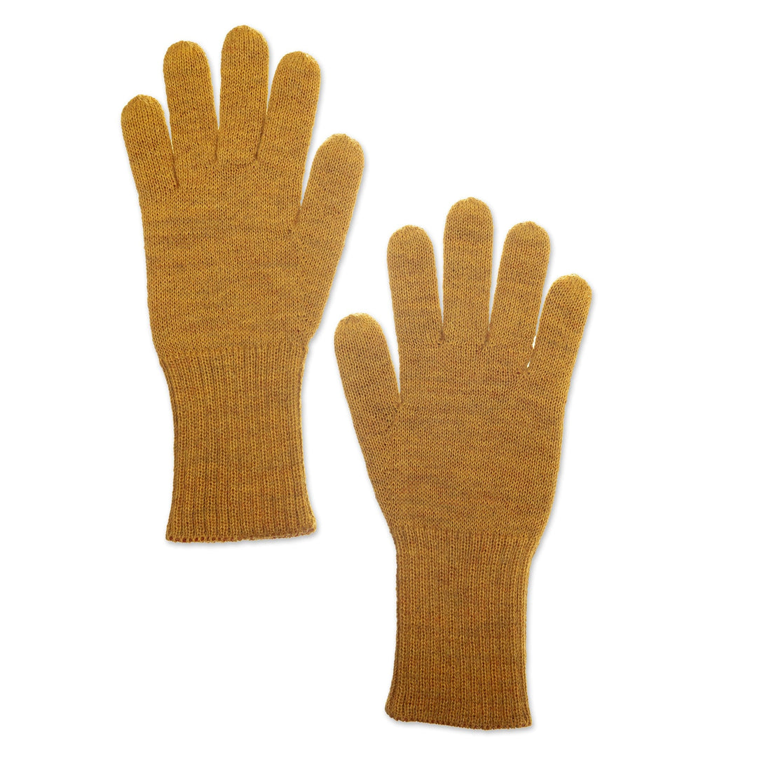 Knit Reversible Baby Alpaca Gloves in Honey and Salamander - Warm Trends