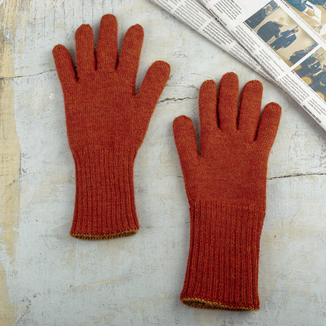 Knit Reversible Baby Alpaca Gloves in Honey and Salamander - Warm Trends