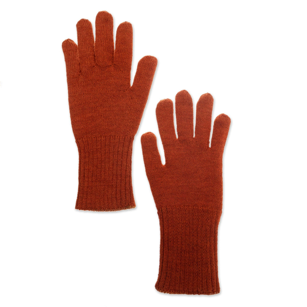 Knit Reversible Baby Alpaca Gloves in Honey and Salamander - Warm Trends