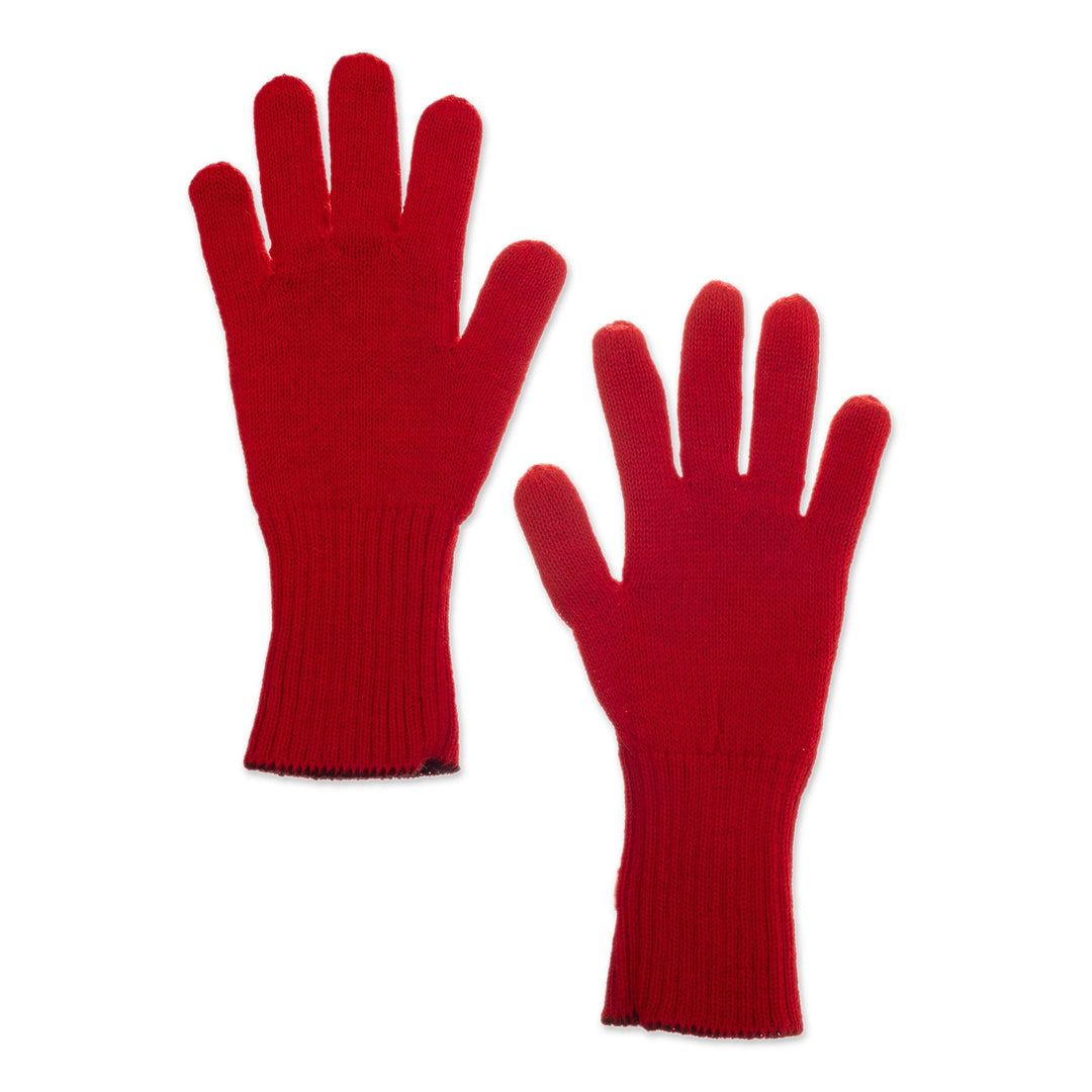 Knit Reversible Baby Alpaca Gloves in Black and Strawberry - Intense Trends