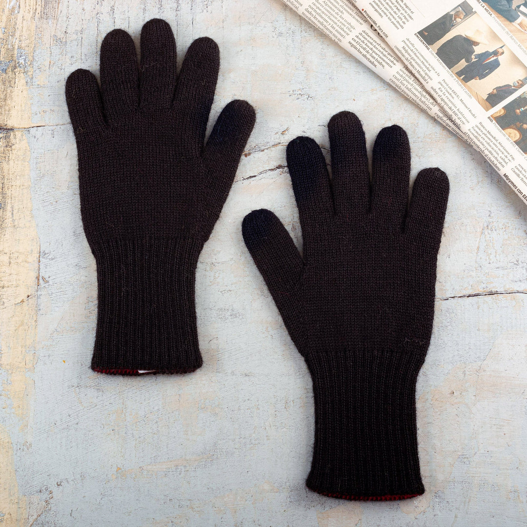Knit Reversible Baby Alpaca Gloves in Black and Strawberry - Intense Trends
