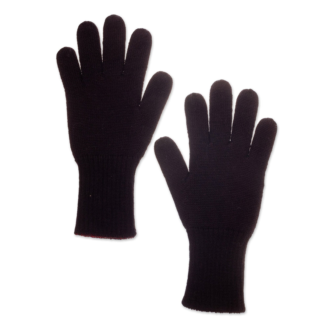Knit Reversible Baby Alpaca Gloves in Black and Strawberry - Intense Trends
