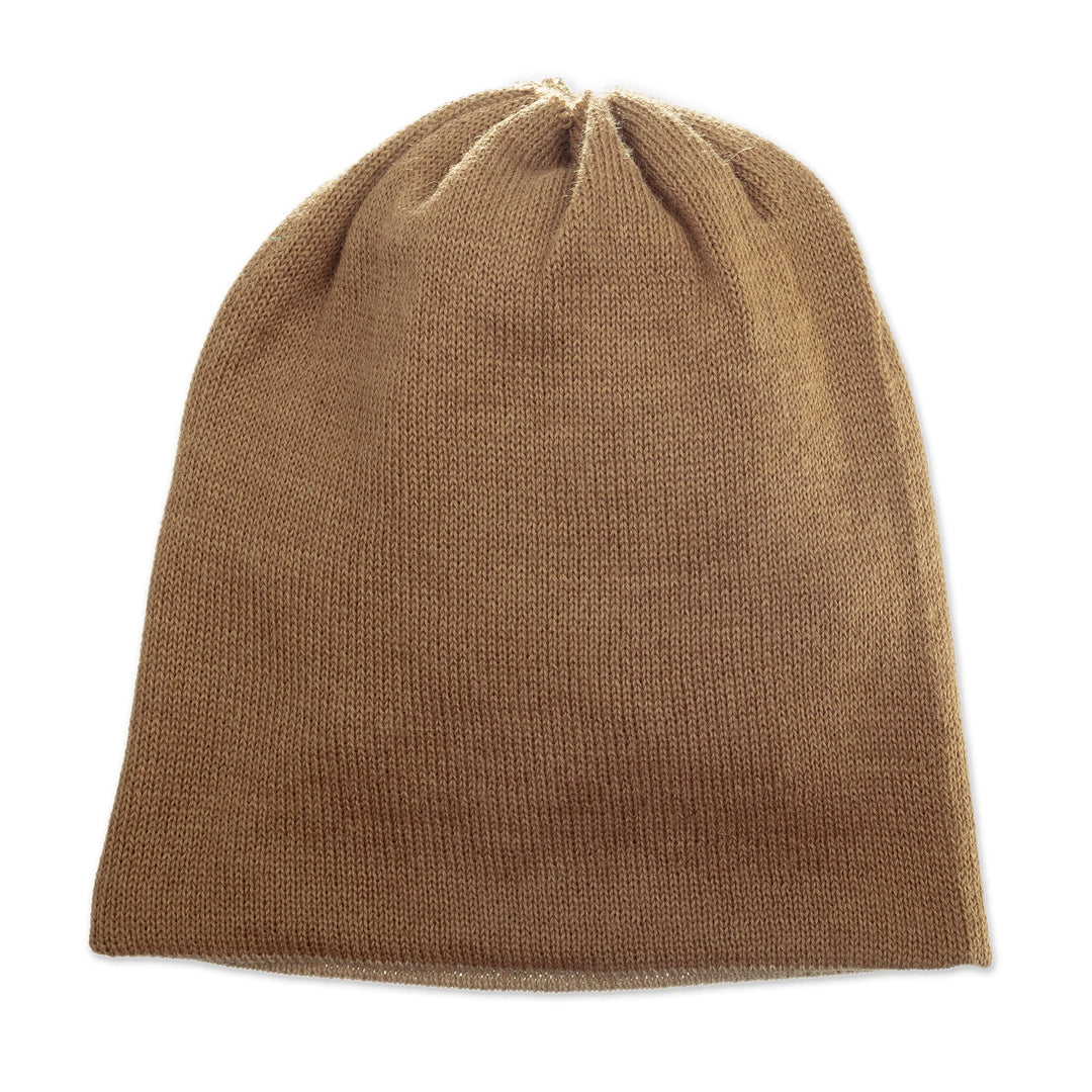 Knit Reversible Baby Alpaca Hat in Brown and Beige Hues - Mushroom Trends