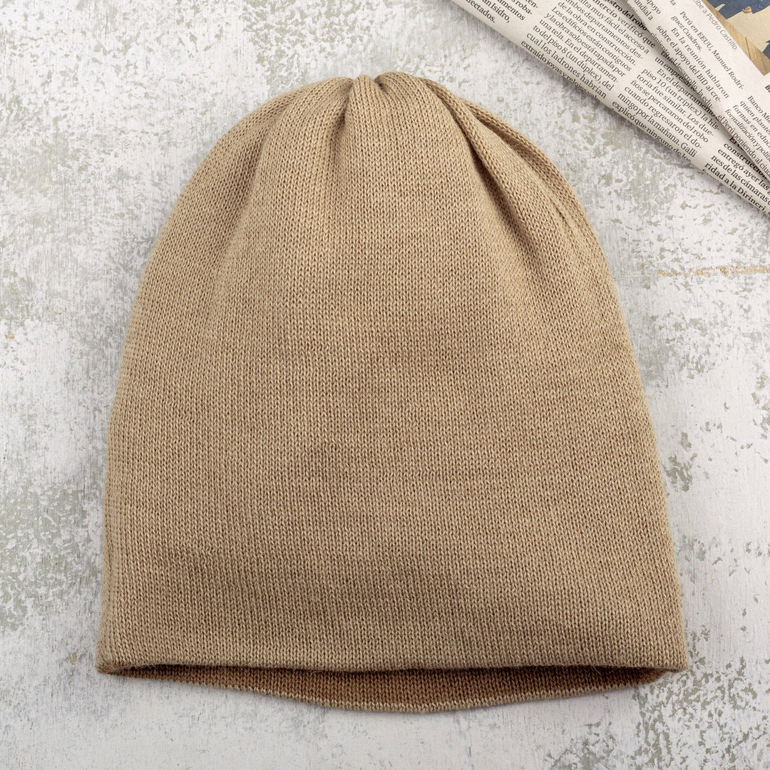 Knit Reversible Baby Alpaca Hat in Brown and Beige Hues - Mushroom Trends