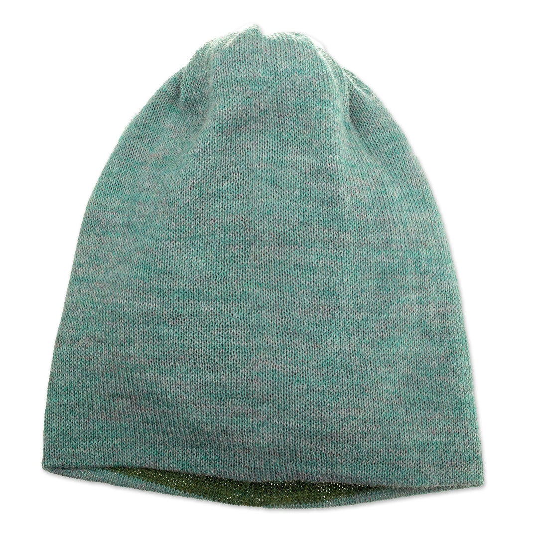 Knit Reversible 100% Baby Alpaca Hat in Cyan and Green - Cyan & Green Style