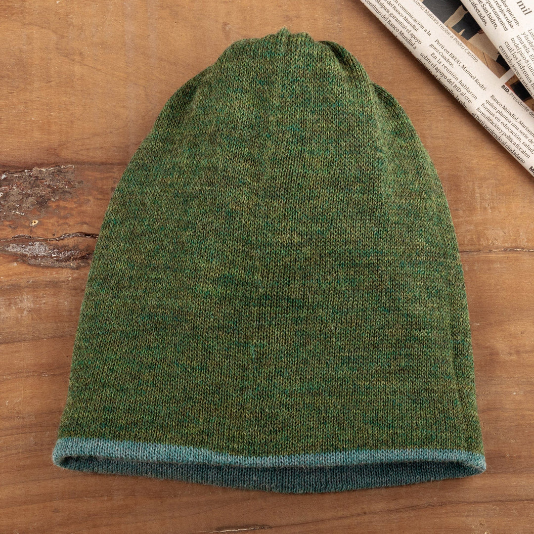 Knit Reversible 100% Baby Alpaca Hat in Cyan and Green - Cyan & Green Style
