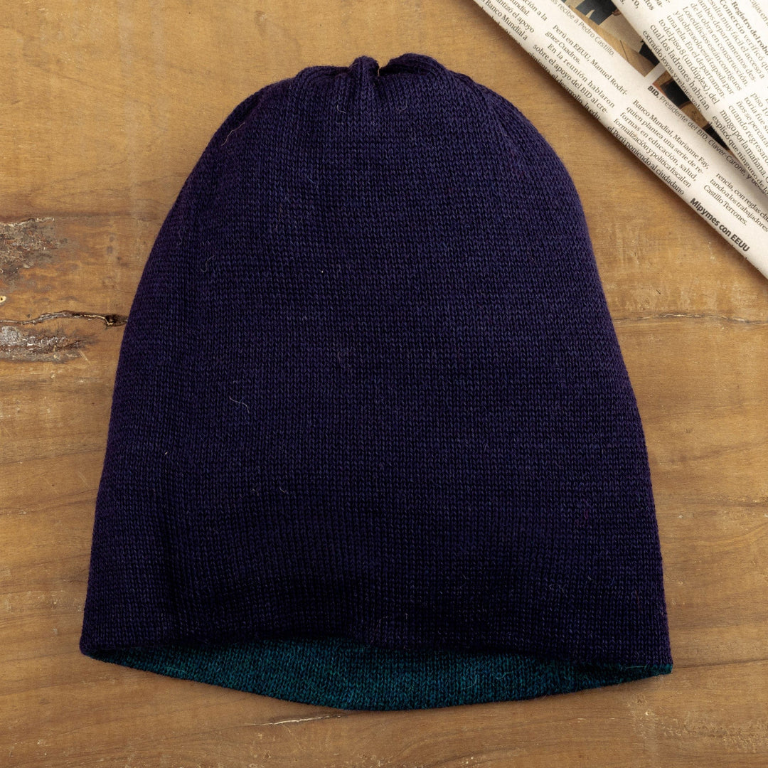 Knit Reversible Baby Alpaca Hat in Indigo and Peacock Hues - Peacock Trends