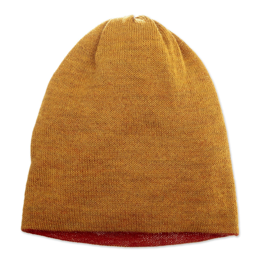 Knit Reversible Baby Alpaca Hat in Honey and Salamander Hues - Warm Trends