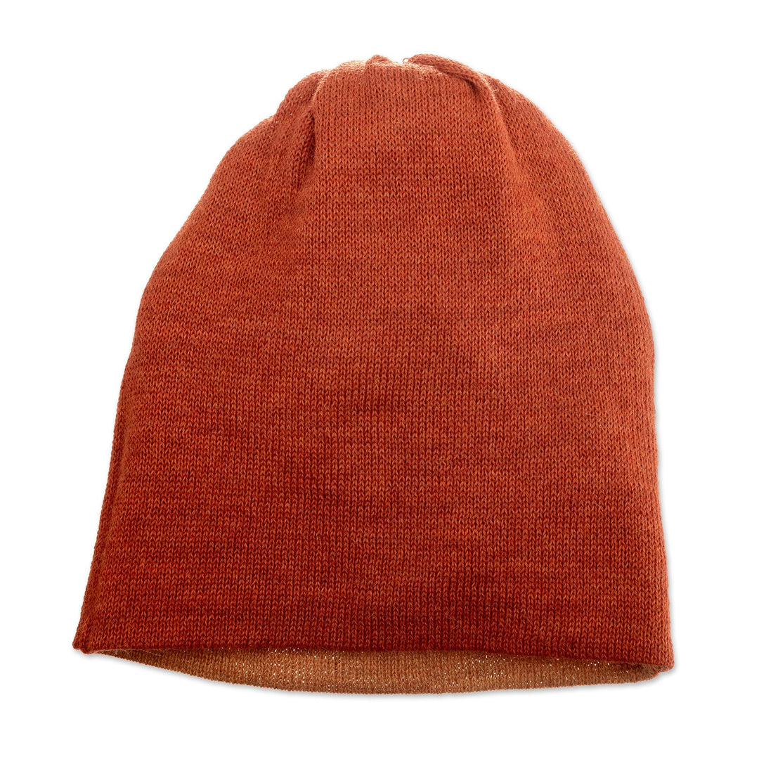 Knit Reversible Baby Alpaca Hat in Honey and Salamander Hues - Warm Trends